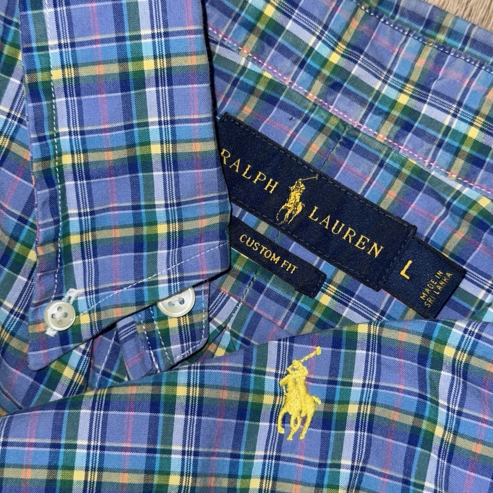 Polo Ralph Lauren Long Sleeve Button Down Oxford Shirt Men's L Blue Green Plaid